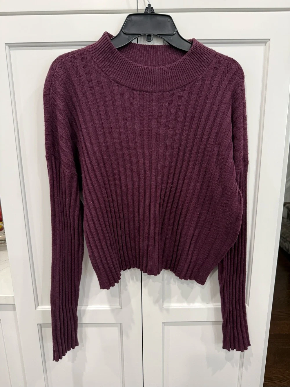 Madewell NEW Size XL Mockneck Crop Sweater Color Hthr Plum MSRP $88